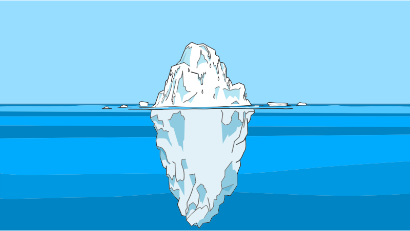 La imagen muestra el dibujo de un iceberg flotando en el agua