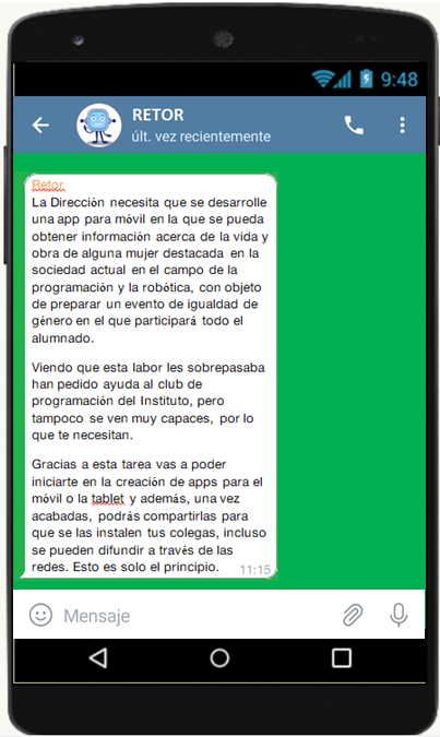 La imagen muestra un móvil con un mensaje enviado por Retor en pantalla